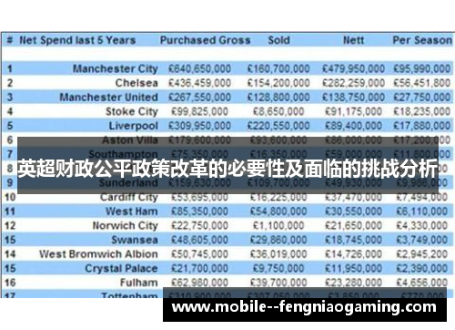 英超财政公平政策改革的必要性及面临的挑战分析 英超财政公平政策改革的必要性及面临的挑战分析